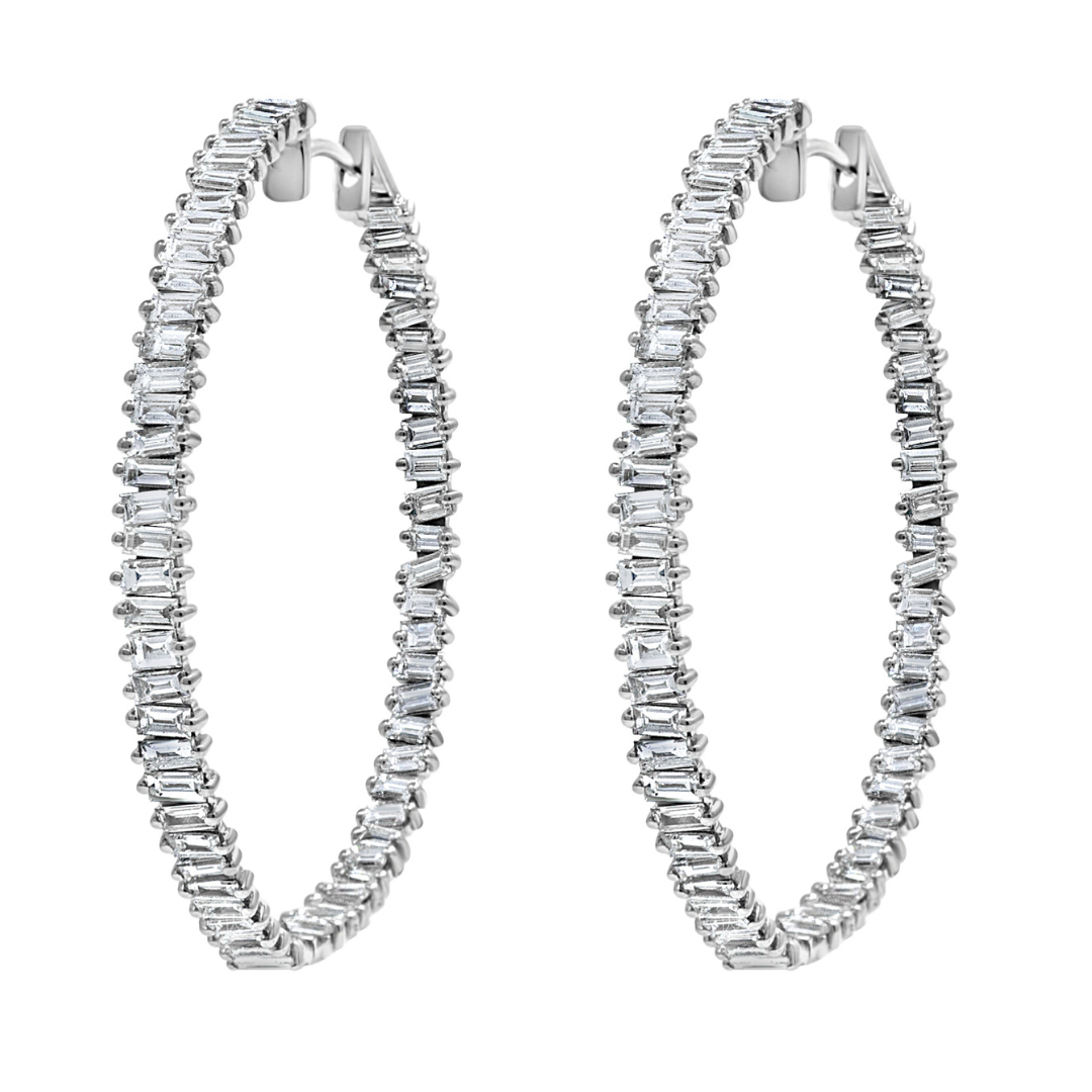 White Gold & Diamond Linear Luster Earrings