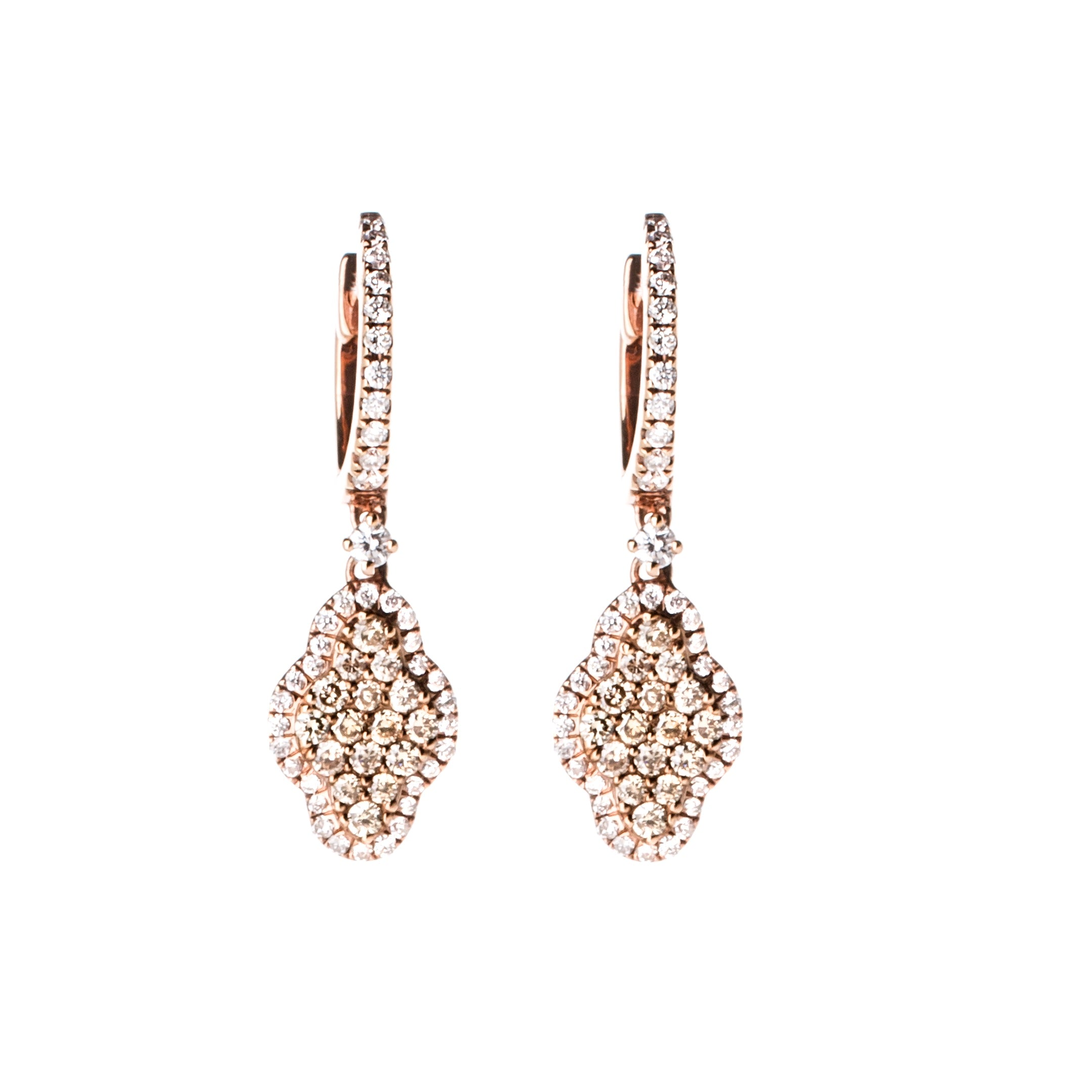 Champagne & White Diamond Quatrefoil Earrings