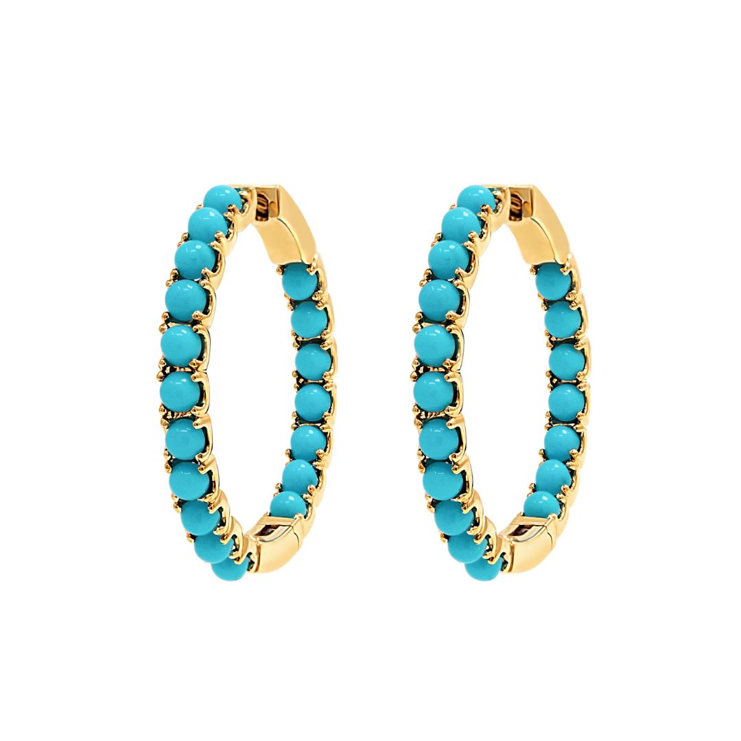 Yellow Gold & Turquoise Azure Awe Hoop Earrings