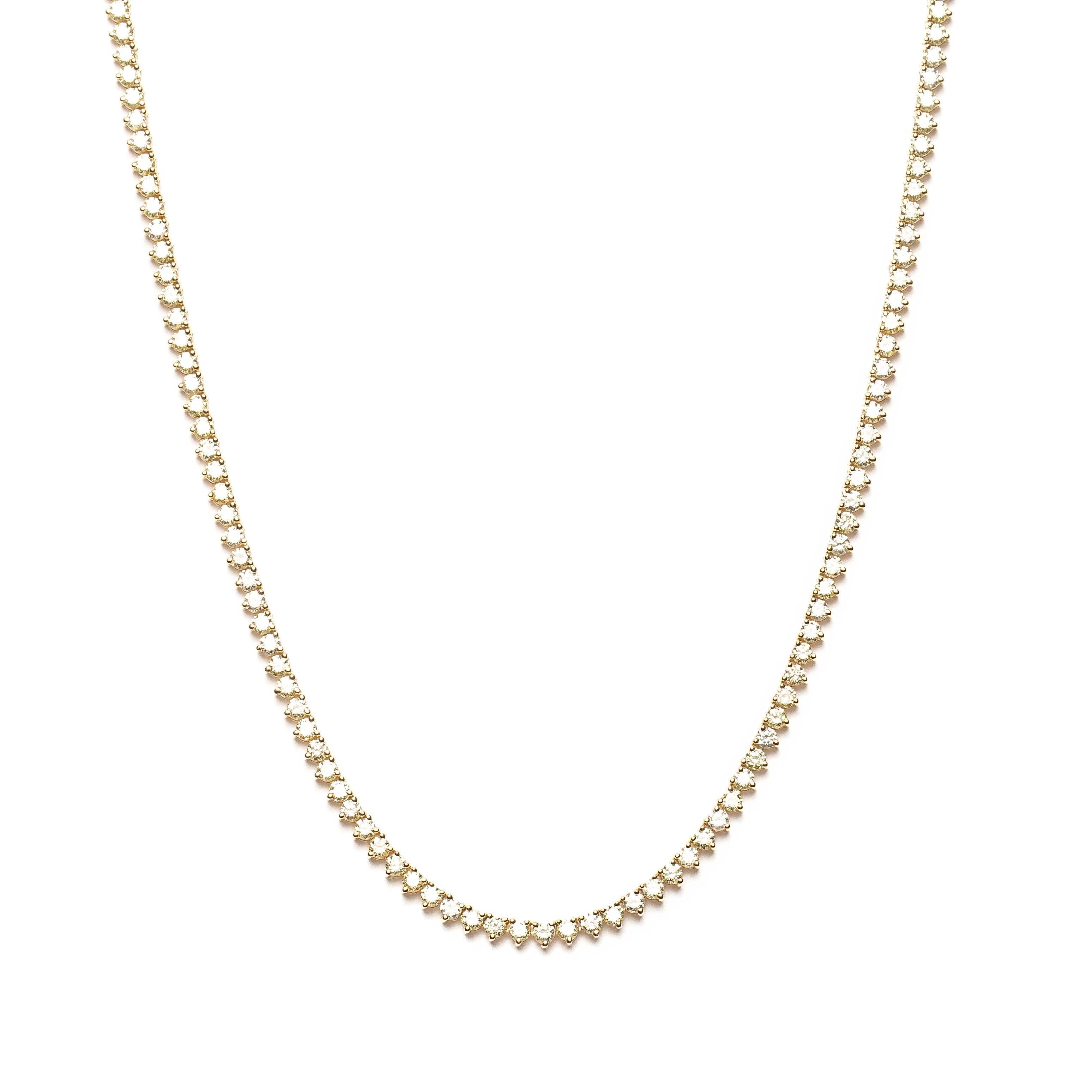 3 Prong Yellow Gold Tennis Necklace