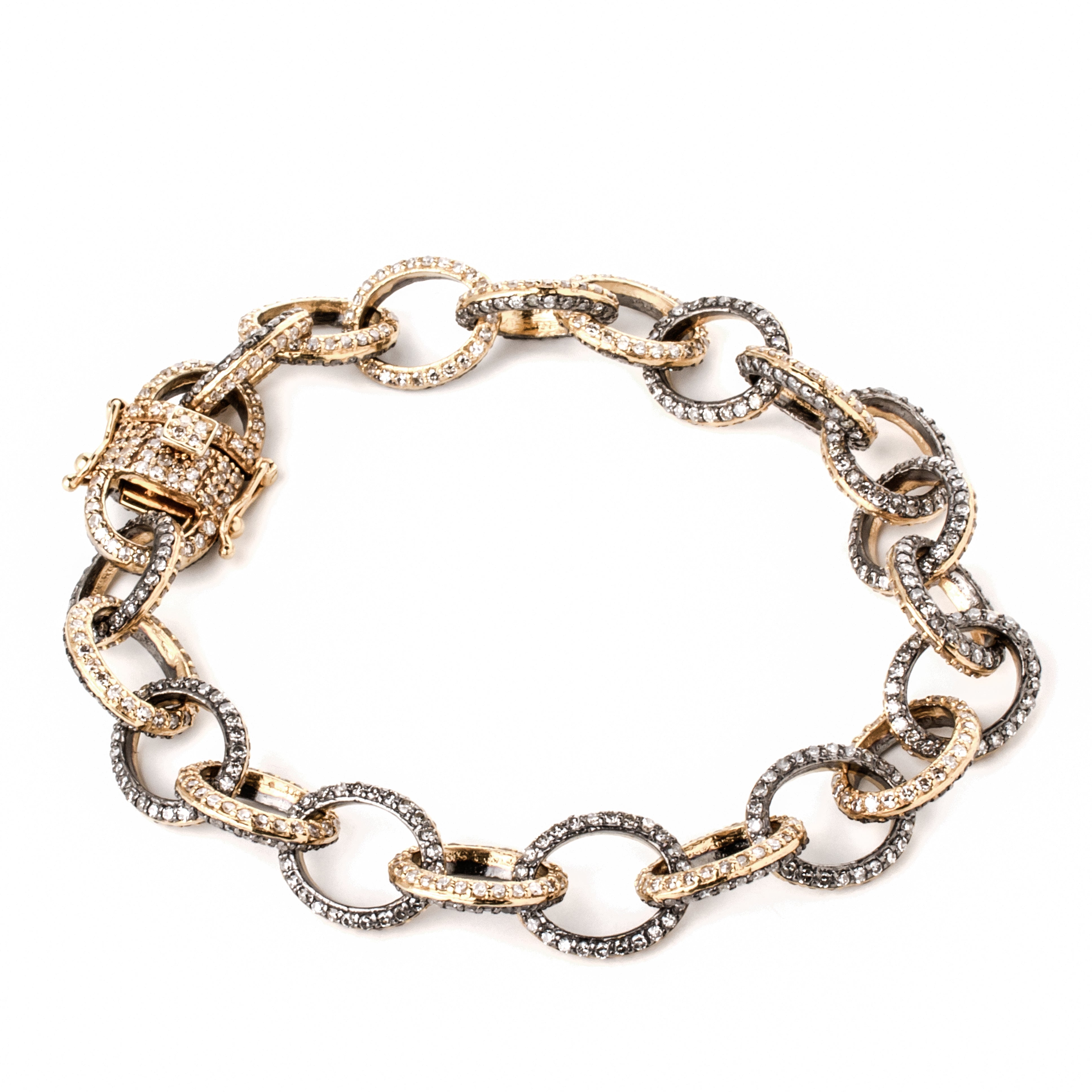 Diamond 1/2 Gold 1/2 Silver Link Bracelet