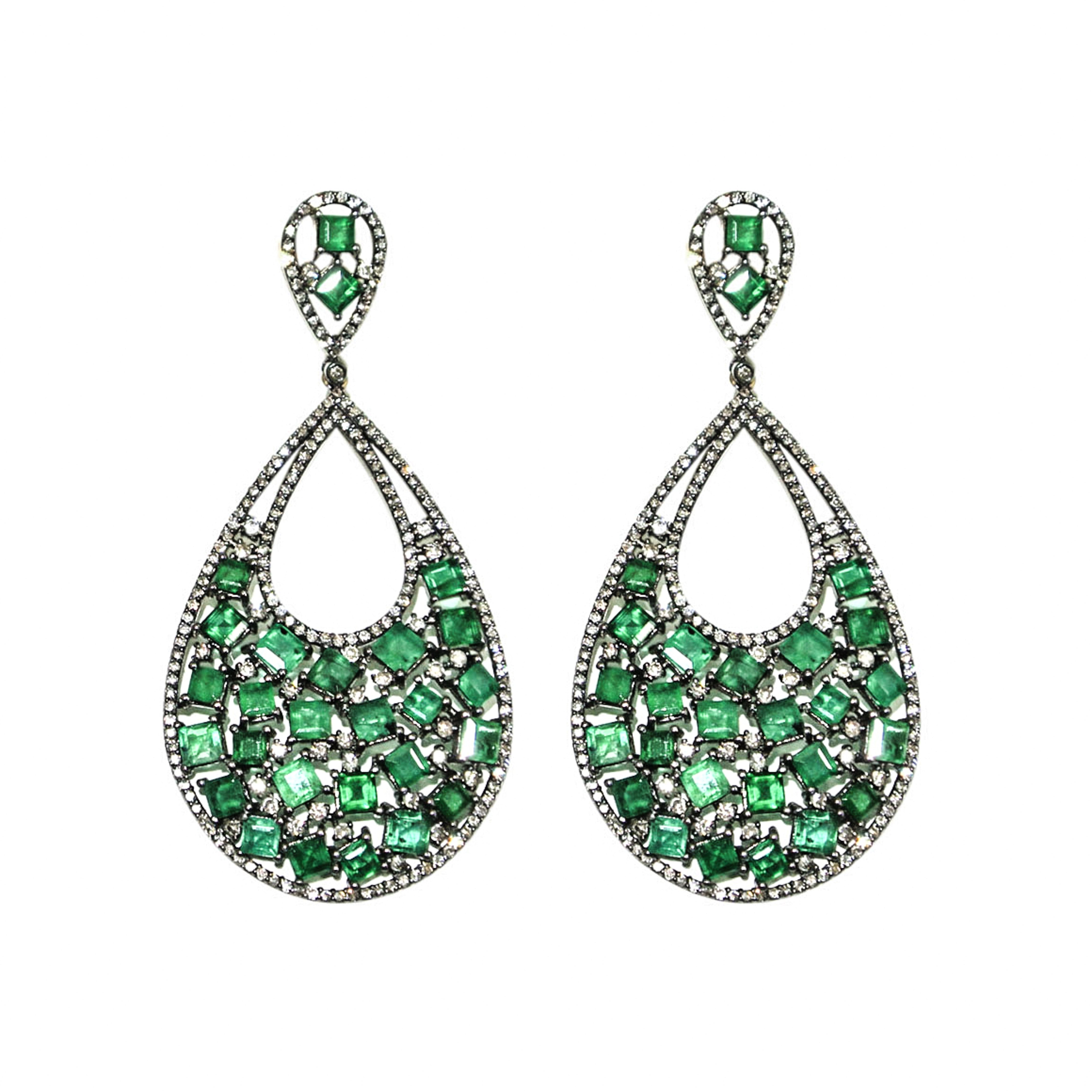 Emerald & Diamond Raindrop Earrings
