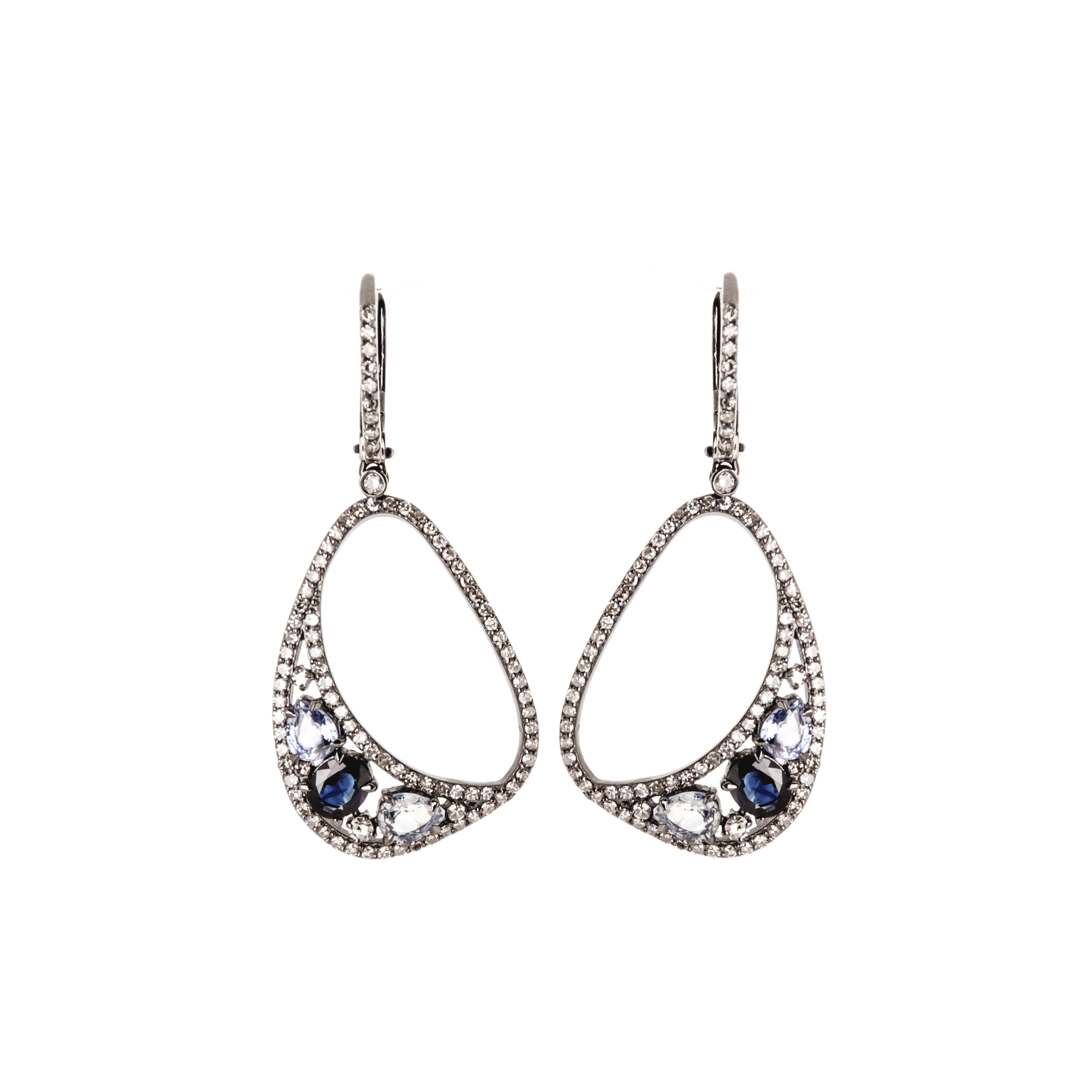 Sapphire & Diamond Deco Dangle Earrings
