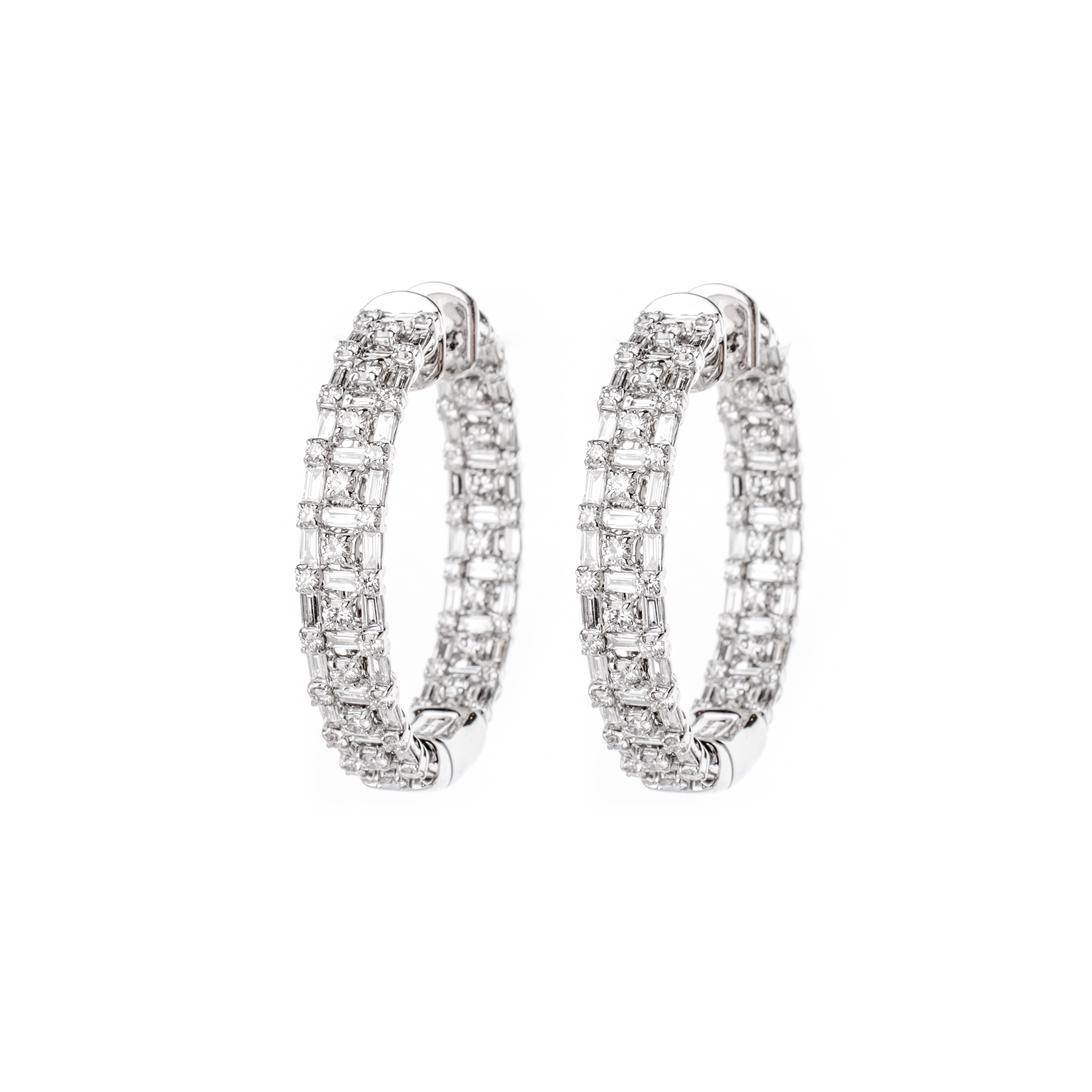 White Gold & Diamond Modern Gingham Earrings