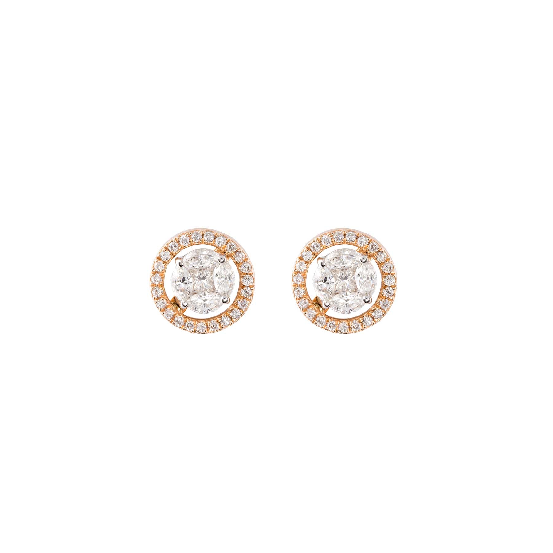 Rose Gold & Diamond Small Rings of Saturn Earrings