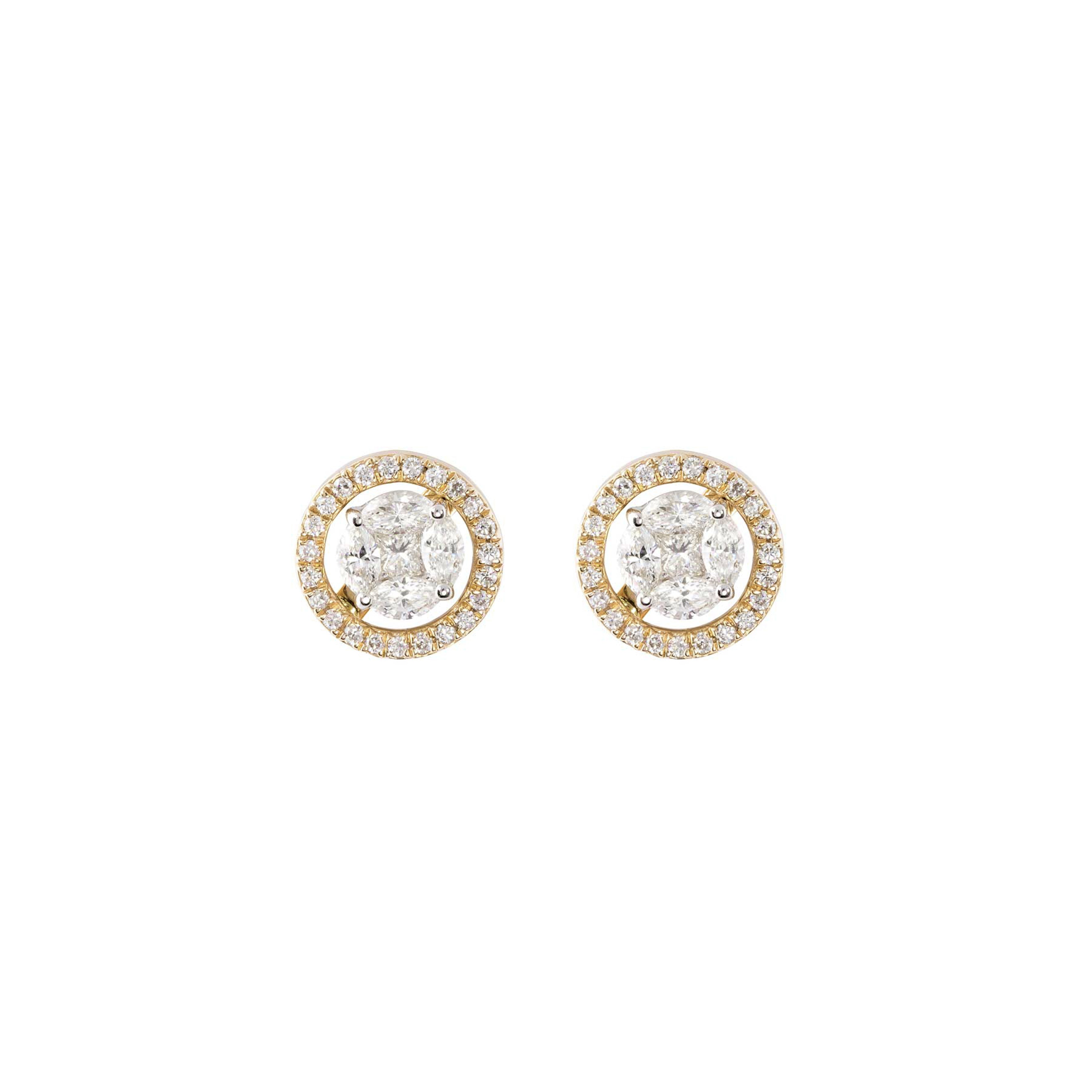 Yellow Gold & Diamond Small Rings of Saturn Earrings