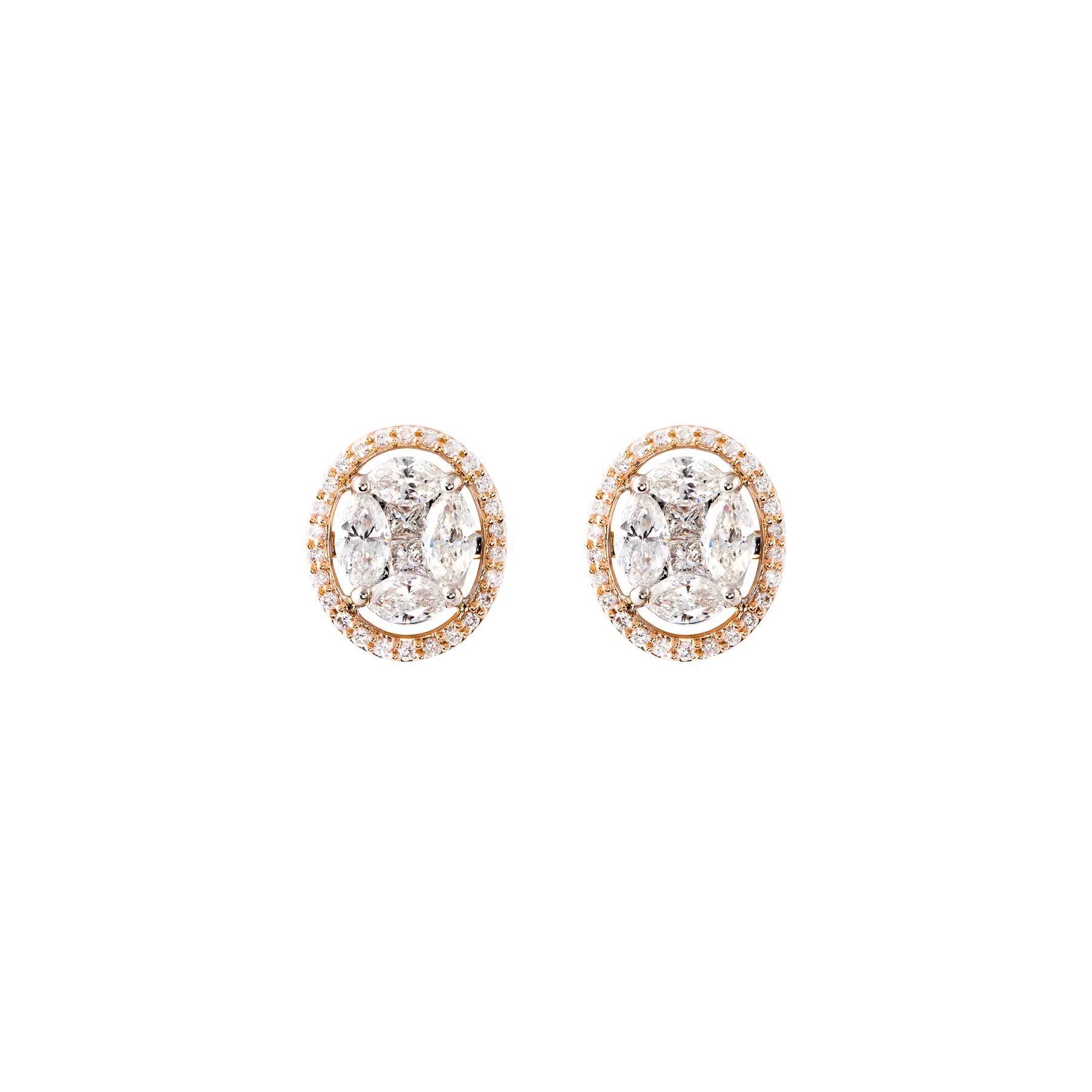 Rose Gold & Diamond Oval Rings of Saturn Earrings