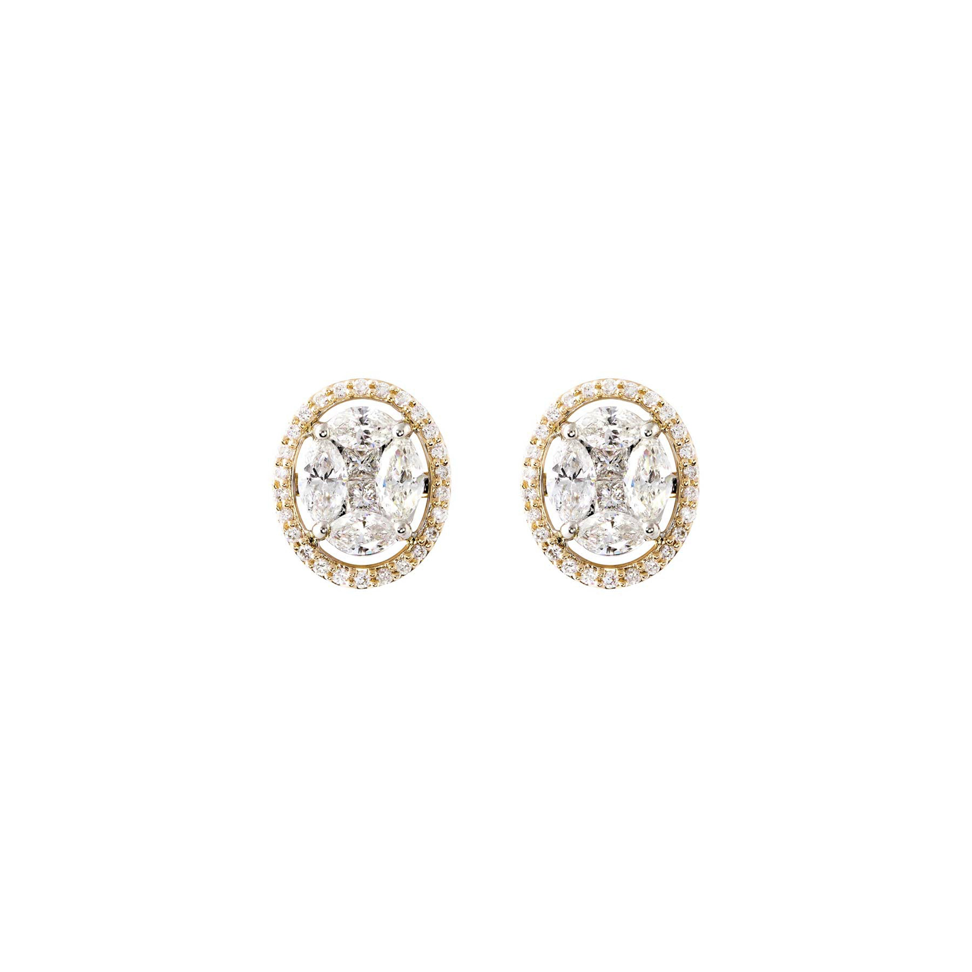 Yellow Gold & Diamond Oval Rings of Saturn Earrings