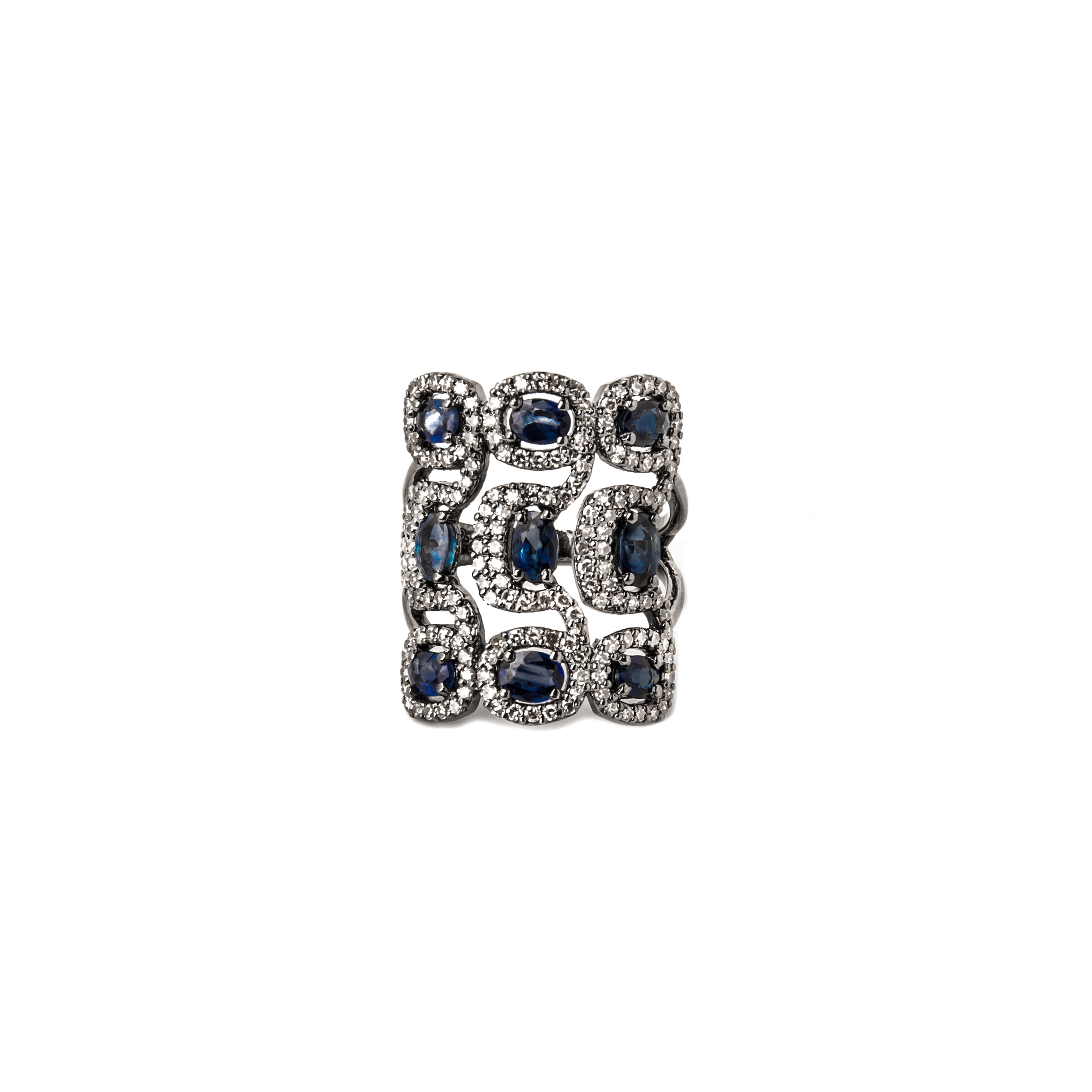 Nine Sapphire & Diamond Square Ring
