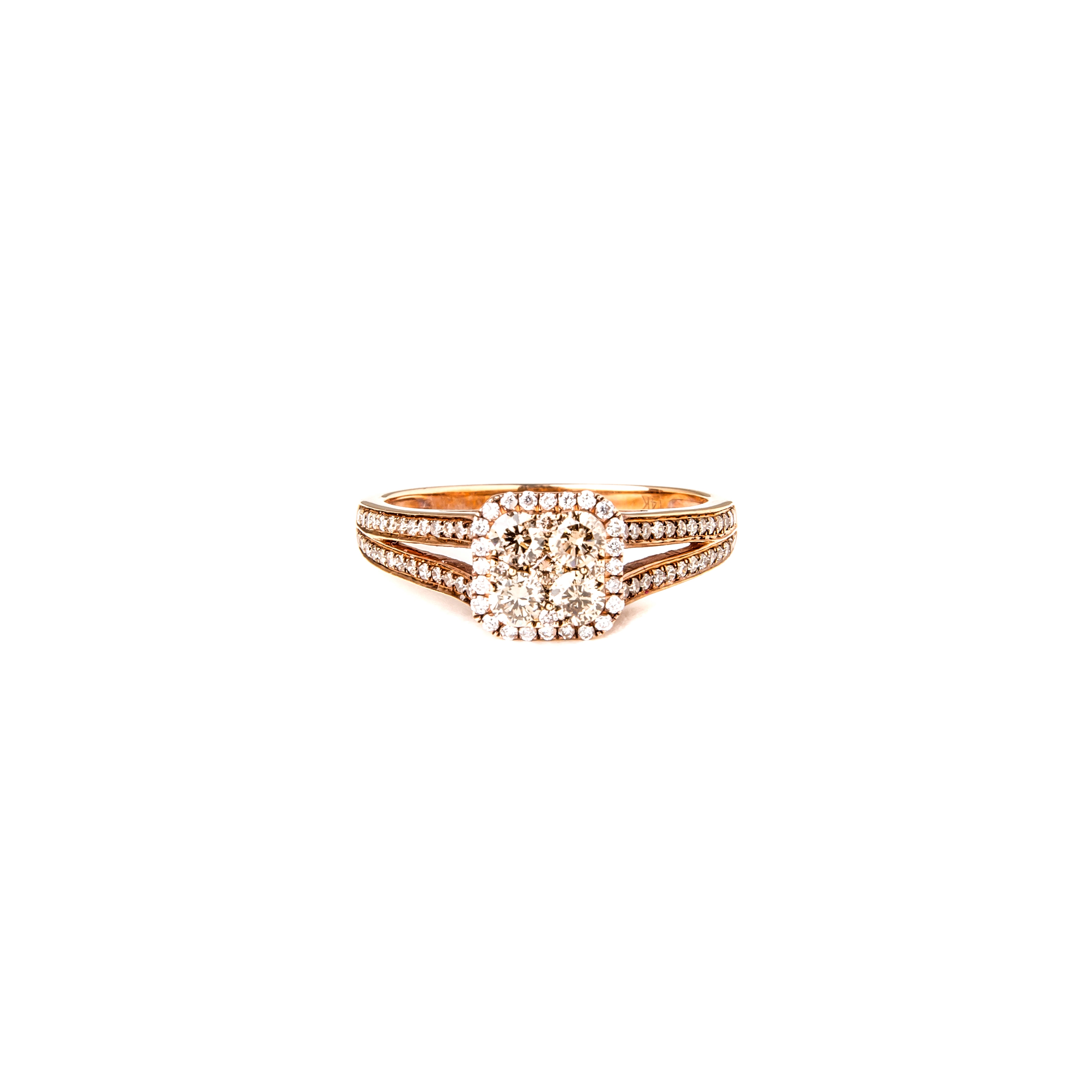 Champagne & White Diamond Small Square Ring