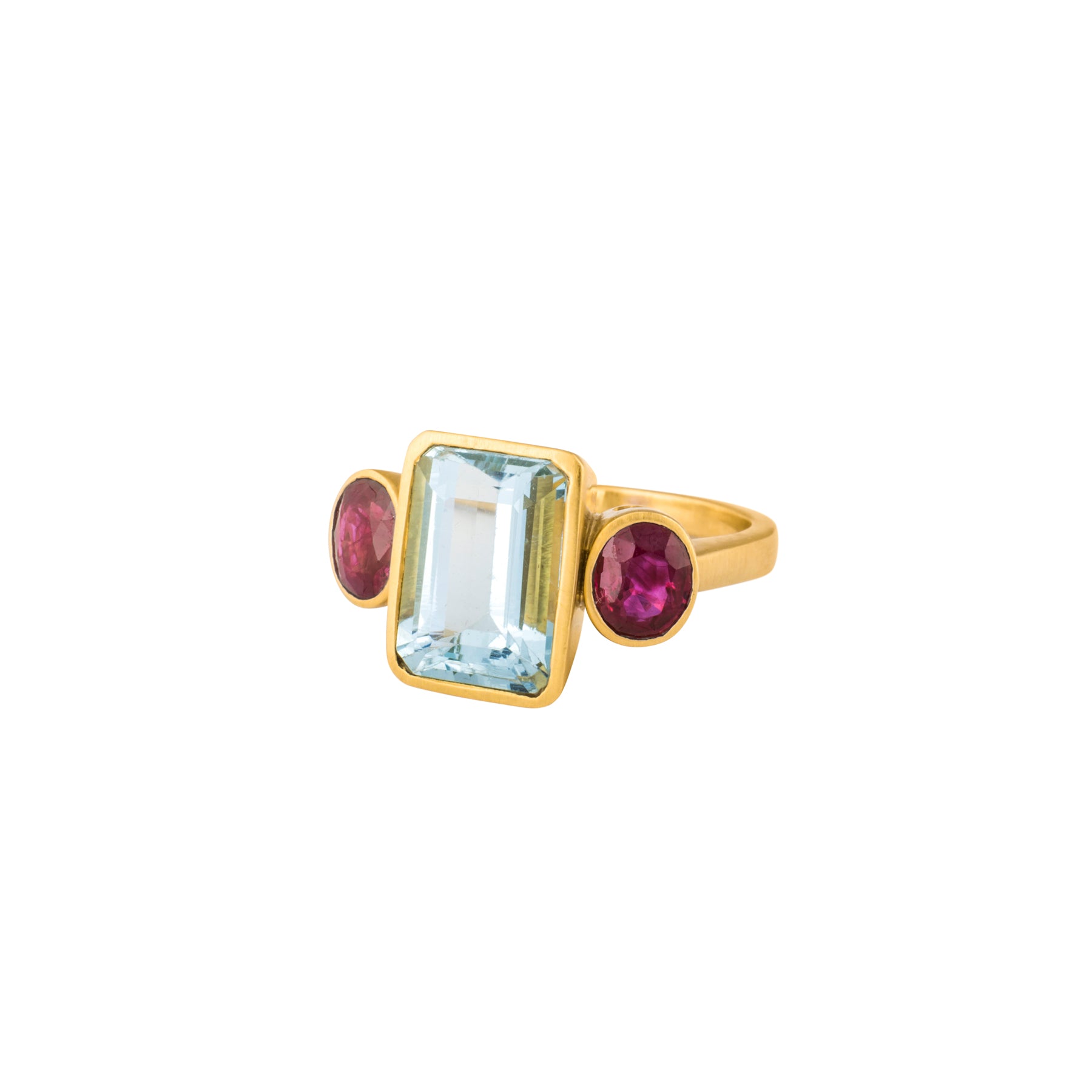 Aquamarine & Ruby Trilogy Ring