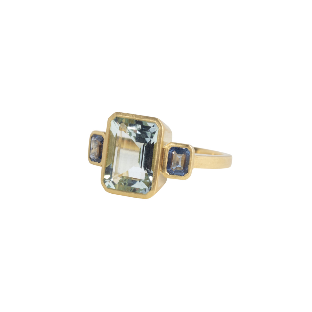 Aquamarine & Sapphire Trilogy Ring