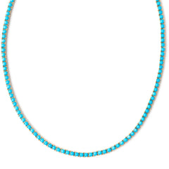 Turquoise & Yellow Gold Tennis Necklace