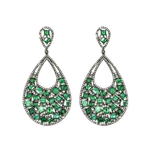 Emerald & Diamond Raindrop Earrings