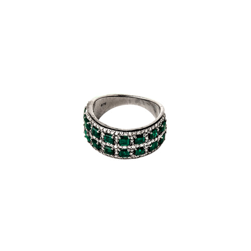 Emerald & Diamond Two Row Ring