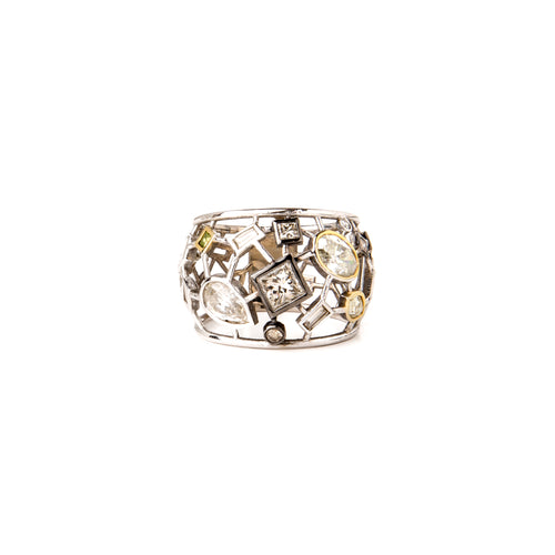 White & Yellow Diamond Mosaic Ring
